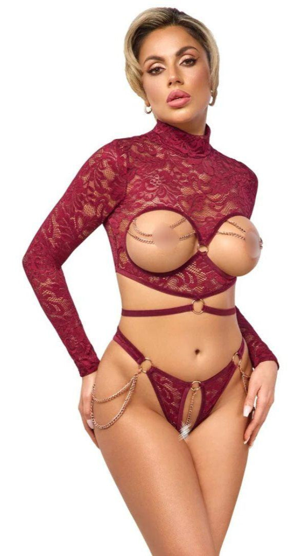 Abierta Fina - Red Lace Sexy Set